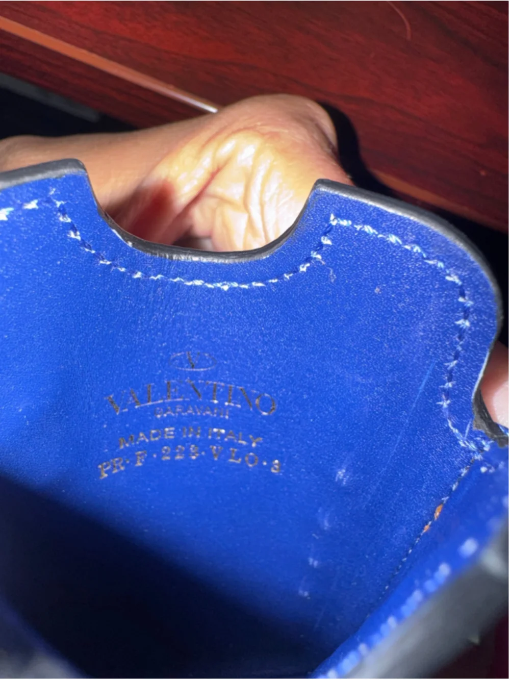 Valentino Garavani Blue Rockstud Leather Phone Sleeve Pouch Made in Italy